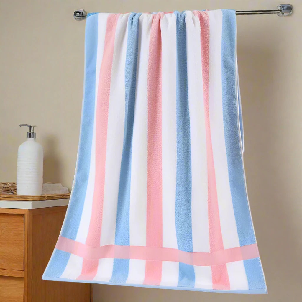 4 Turkish Towel Set - Pink Blue Striped Turkish Cotton Beach Bath Towels hotsell