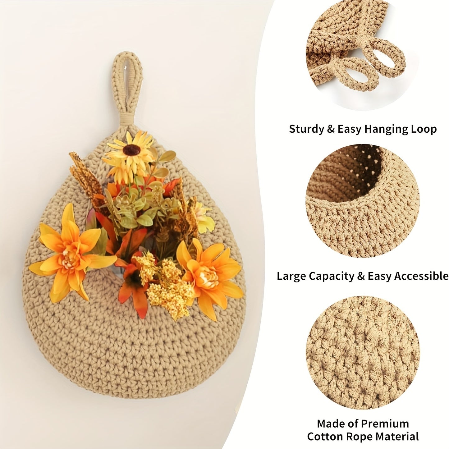 Boho Style Woven Hanging Baskets (3-Piece Set)