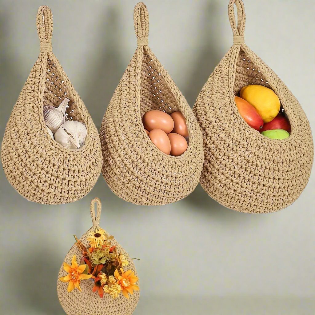 Boho Style Woven Hanging Baskets (3-Piece Set)