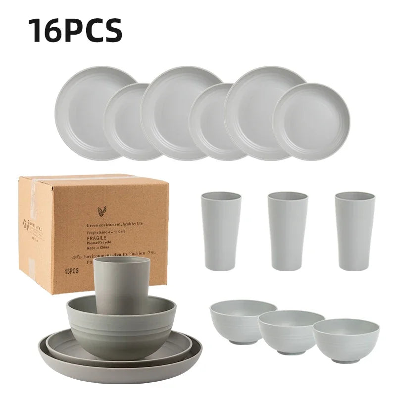 16 Piece Set Wheat Straw Dinnerware Set