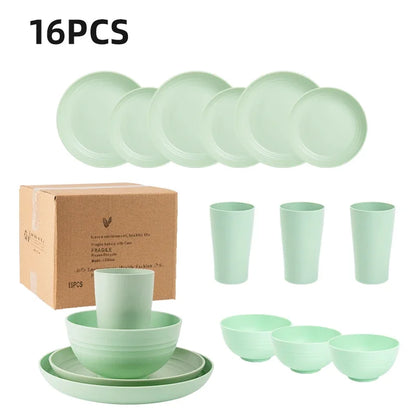 16 Piece Set Wheat Straw Dinnerware Set