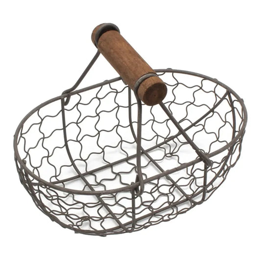 Retro Metal Wire Basket with Wooden Handles